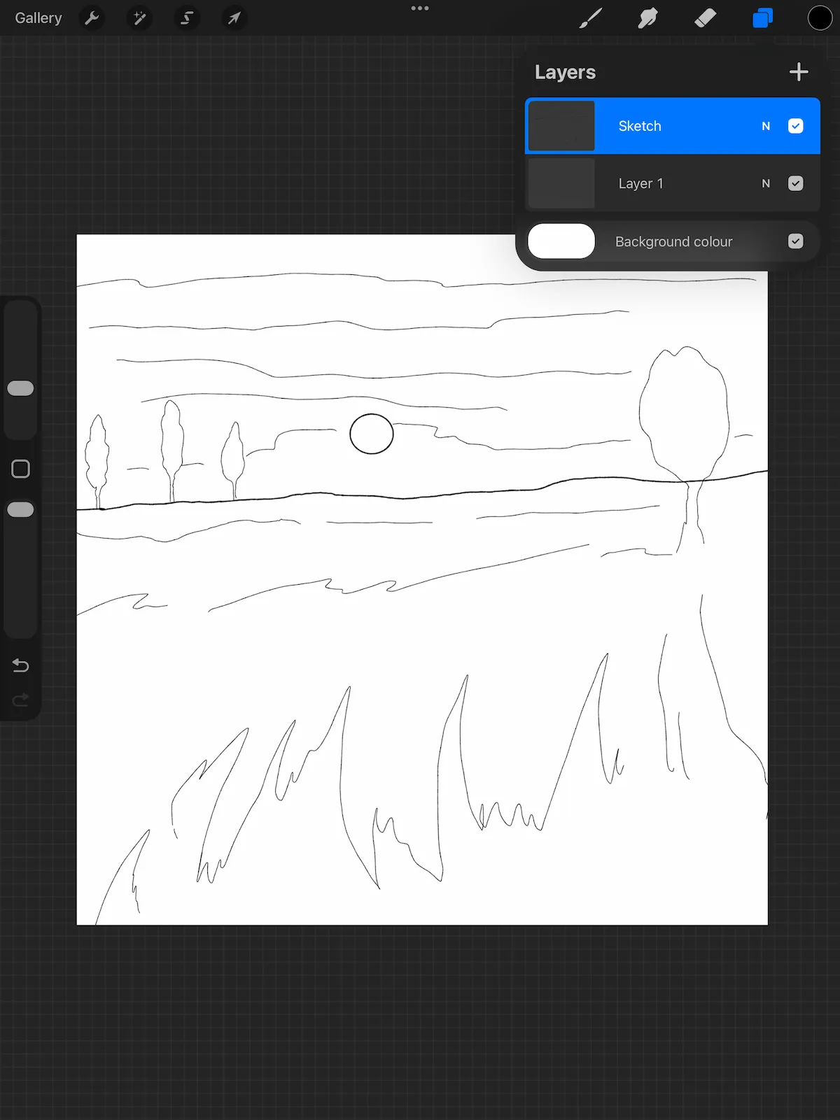 Skizzenphase — Kompositionsentwurf mit leichtem Bleistift