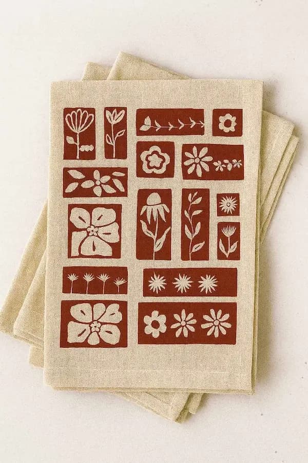 Botanical linen tea towel print design