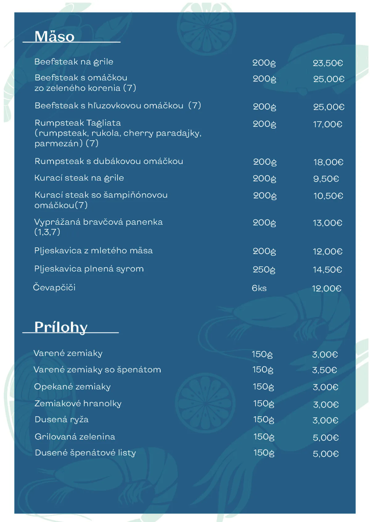 Trenčín menu interior pages