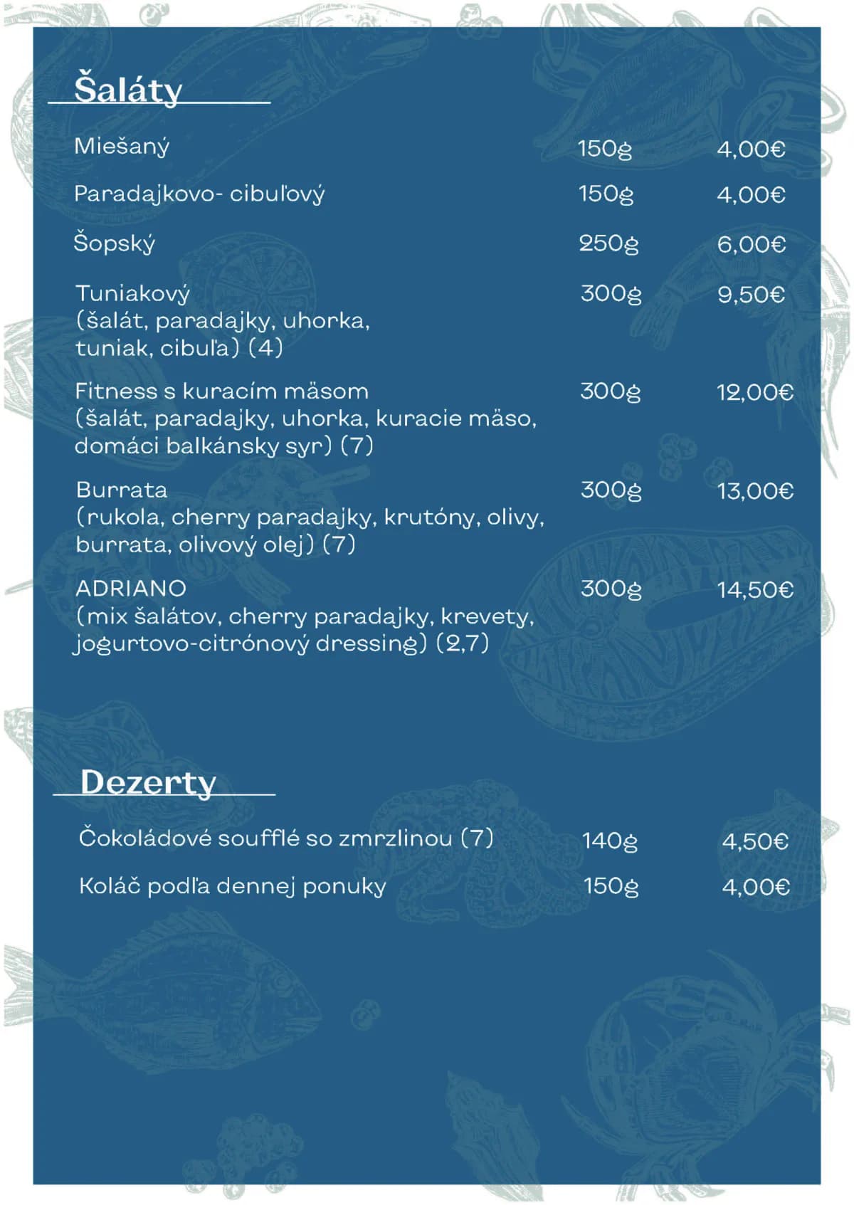 Trenčín menu spread